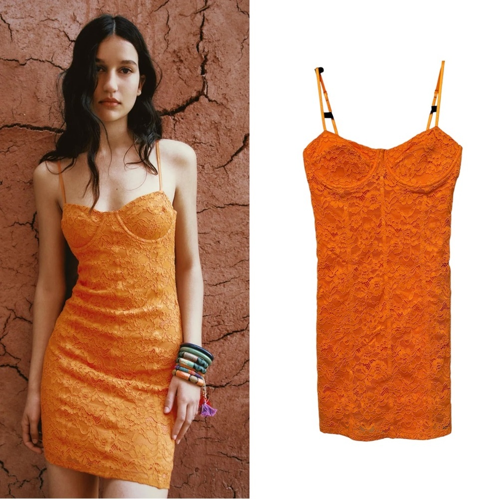 Zara Orange Lace Corset Mini Dress | Size S | Underwire Bust